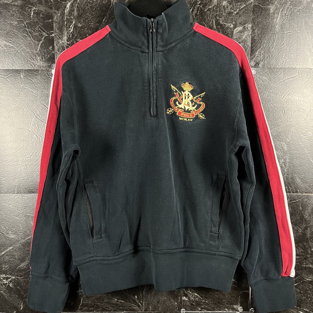 Polo Ralph Lauren Men's Black Vtg Crest Quarter Sweatshirt Fits Small -Flaws